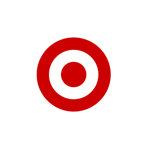 A red and white target logo on a white background