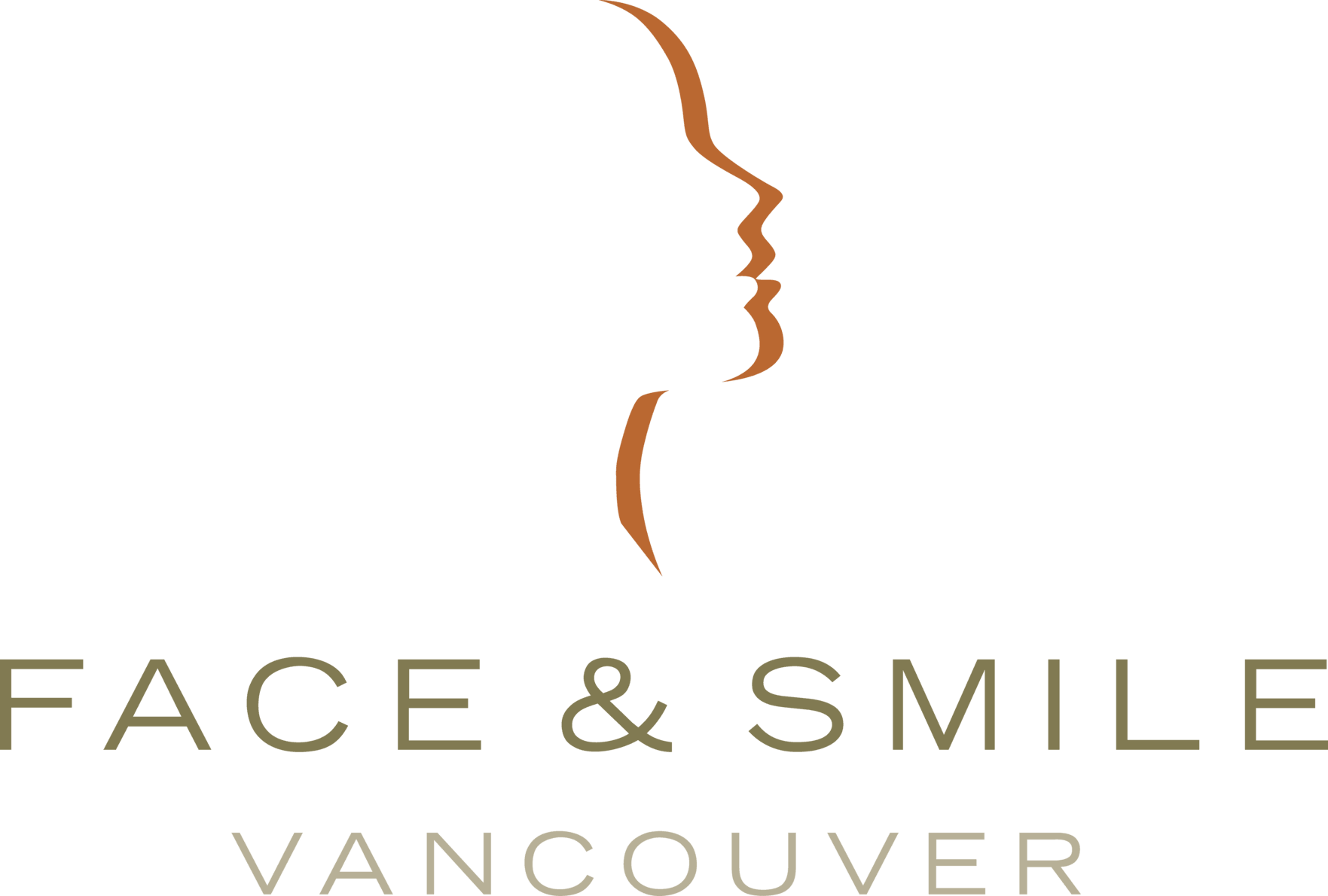 A logo for face and smile vancouver with a silhouette of a woman 's face.