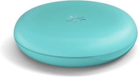 A blue soap dish with a star on it on a white background.