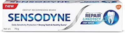 A box of sensodyne repair & protect toothpaste.
