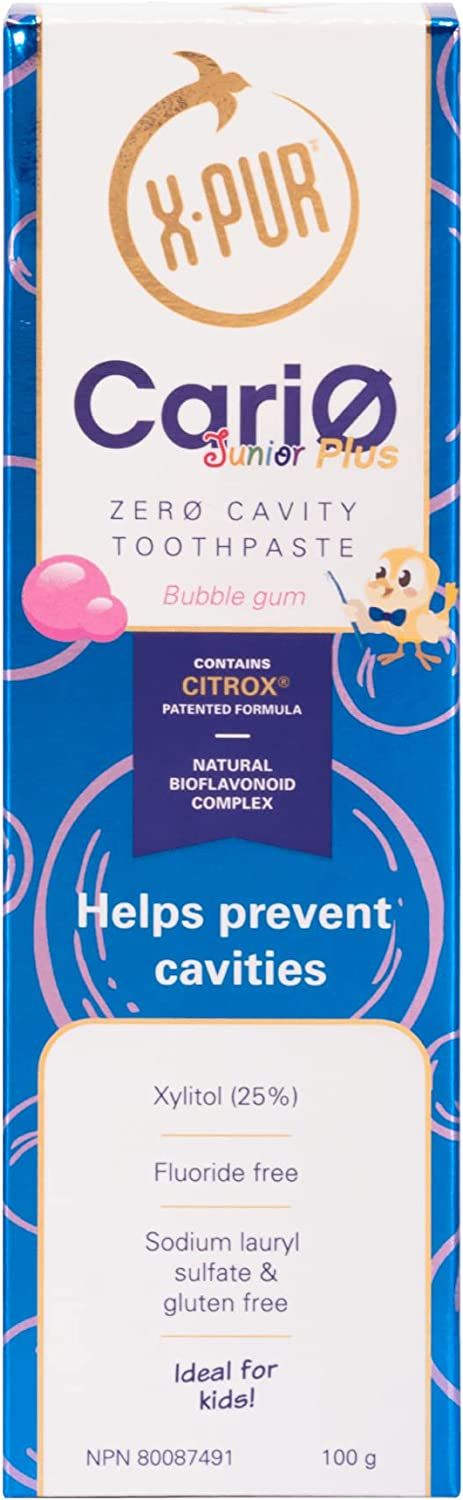 A box of x-pur carie zero cavity toothpaste.