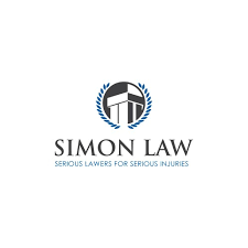Logo for Simon Law featuring a pillar icon inside a laurel wreath, with the text