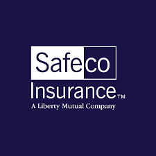 Safeco Insurance logo on a dark blue background with white text and a purple accent