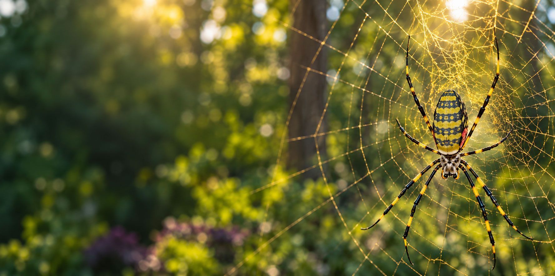 Adult female Joro spider resting in a large golden web in Georgia