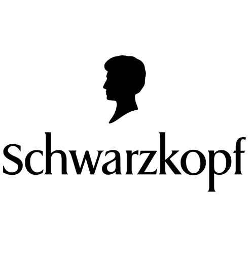 Un logotipo en blanco y negro de schwarzkopf con la silueta de una cabeza de mujer.