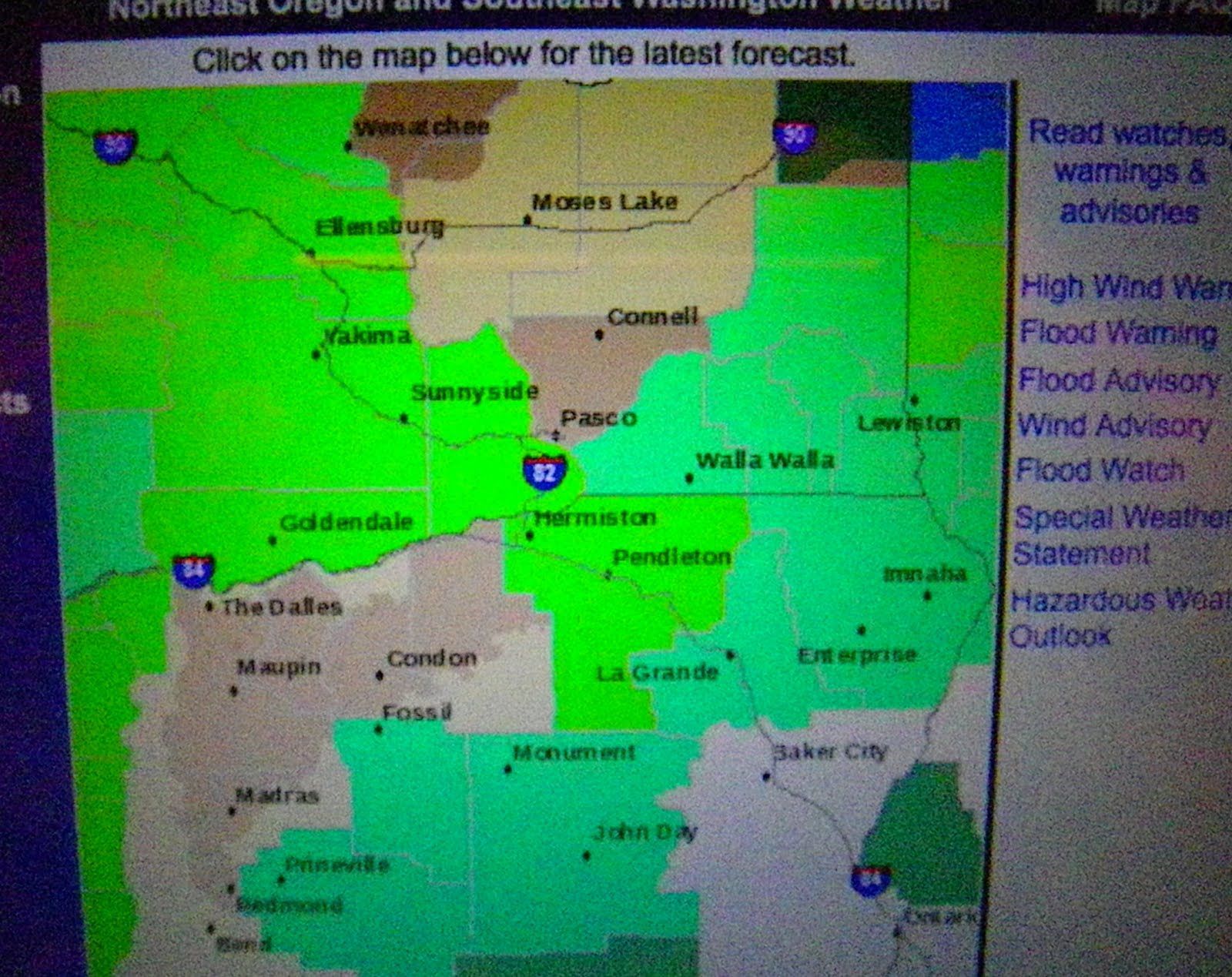 A computer screen shows a map of northeast oregon