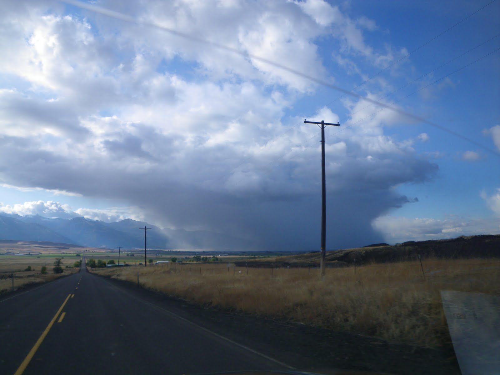A road with a telephone pole on the side of it