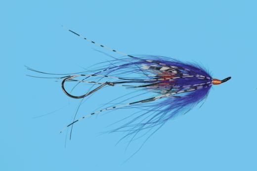 Blue and orange fly fishing lure.