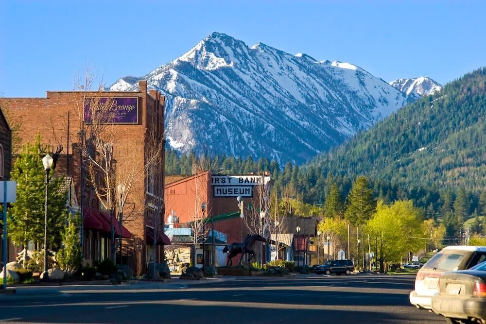City Street with A Mountain in The Background