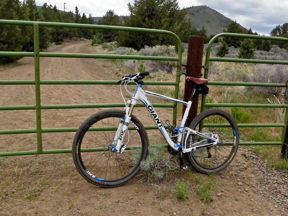White Bicycle Is Parked in Front of A Green Fence