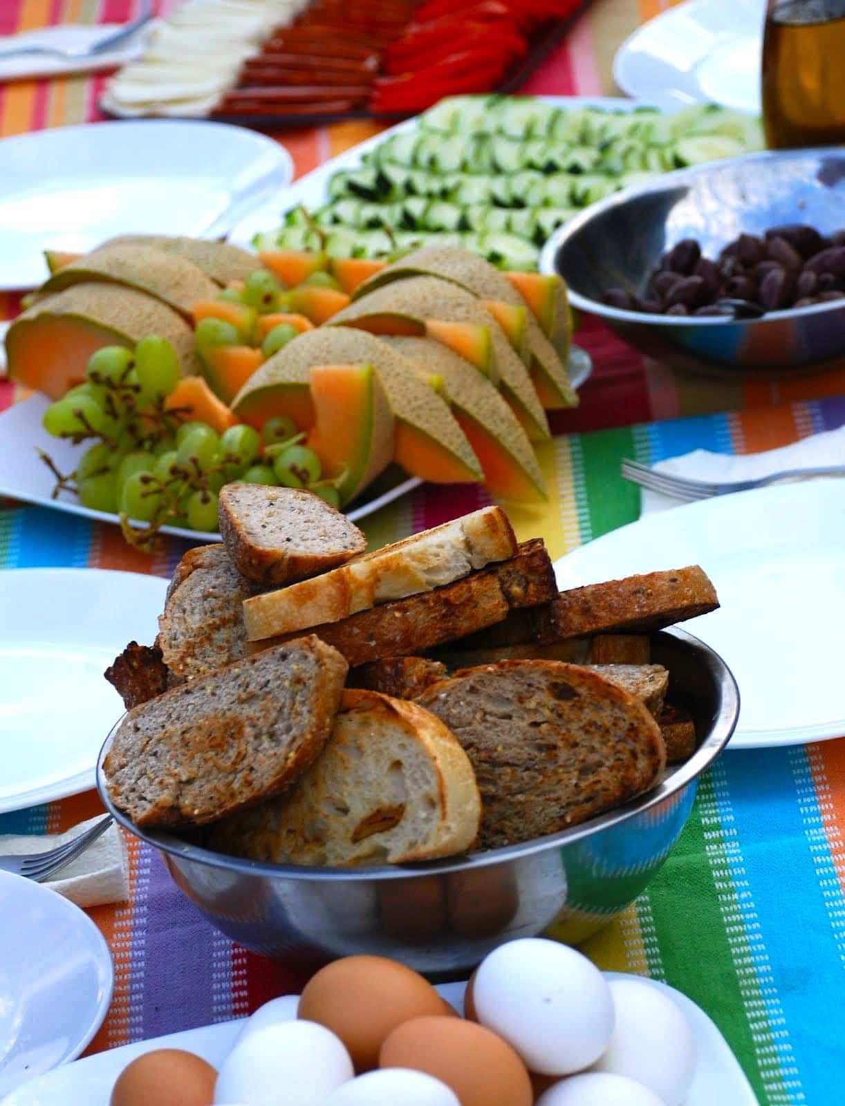 Table with A Bowl of Bread and Eggs
