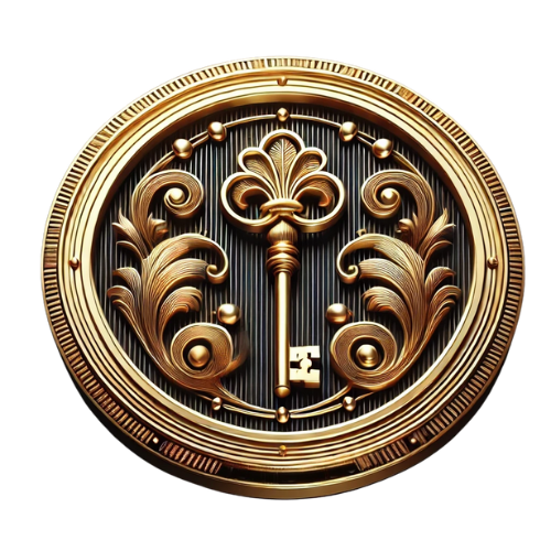 Key of Influence – An intricately designed golden key within a decorative circular frame, symbolizing access, exclusivity, and unlocking powerful opportunities.
