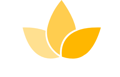 Three yellow and gold flower petals forming a simple logo on a white background