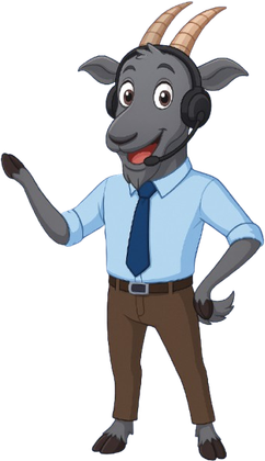 Goat mascot holding trophy, giving thumbs up, wearing racing suit for All-Purpose Storage.