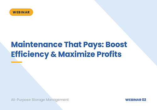 Webinar slide: “Maintenance That Pays: Boost Efficiency & Maximize Profits” in blue and gold on white