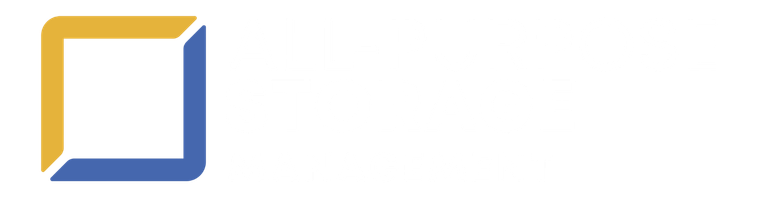 Logo for All-Purpose Storage featuring a stylized, light blue cube and the words 