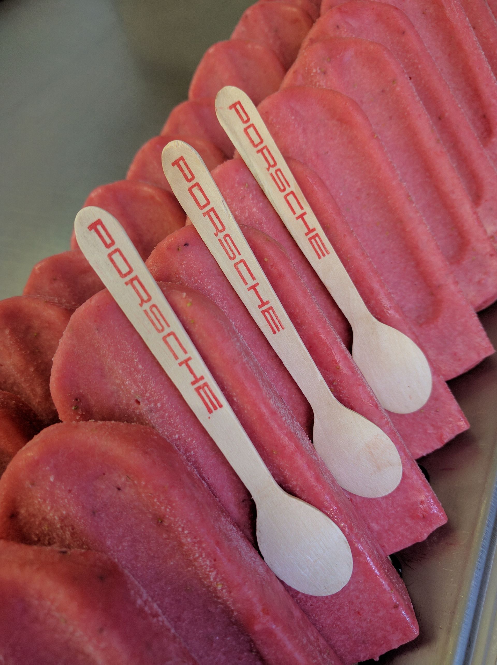 A row of porsche branded ice cream popsicles