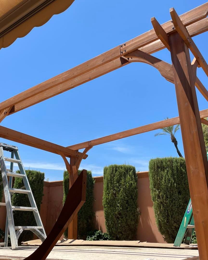 Image of a pergola that is being build by desert innovations painting and handyman. 