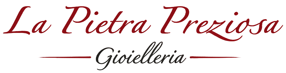 Logo del gioiello “La Pietra Preziosa” in scritta rossa con sottolineatura bordeaux su sfondo bianco.