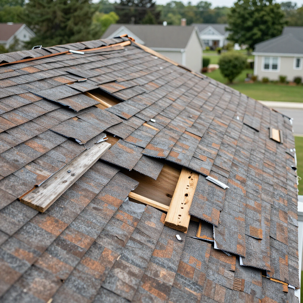 Worker on a rooftop carrying long beams against a blue sky