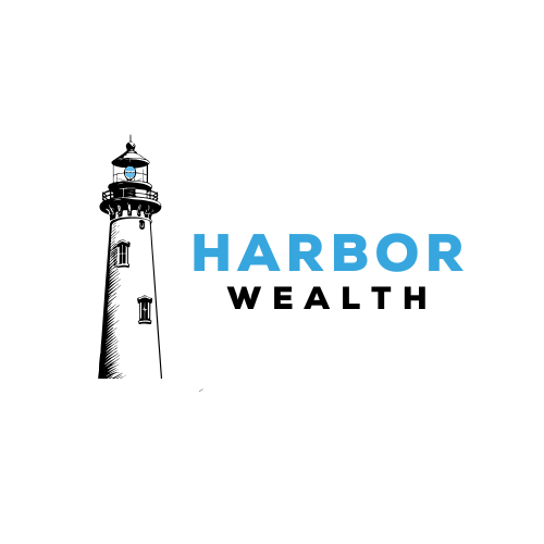 The logo for harbor wealth shows a lighthouse on a white background.
