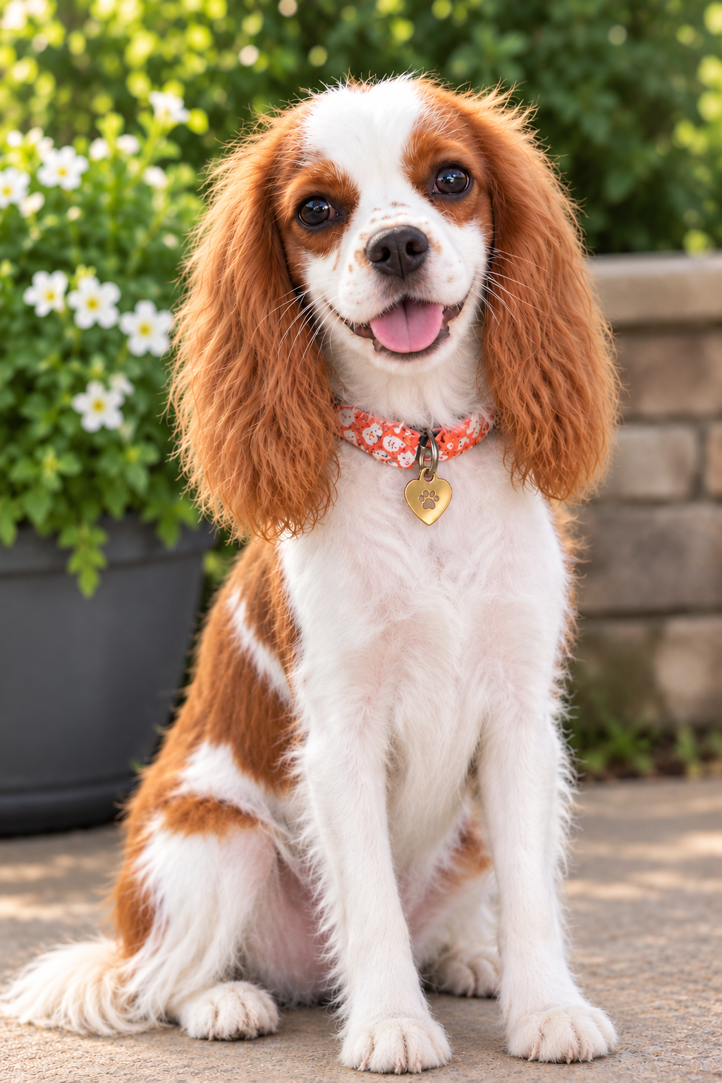 Girl holding a brown puppy named Rosie wearing a pink bow. Other children are in the background outside.