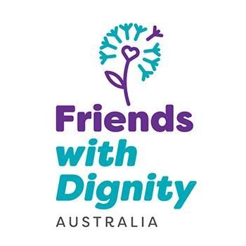 Friends with Dignity Australia logo featuring a stylised flower above the organisation’s name