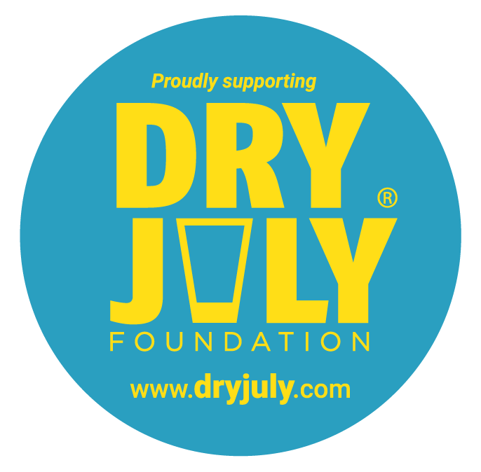 Proudly supporting Dry July Foundation badge with website www.dryjuly.com