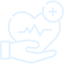 Graphic of a heart with a pulse line in the middle and a small circle with a 