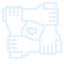 Icon of four hands forming a circle, representing teamwork and collaboration