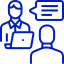 Graphic of at a laptop with a speech bubble in the top right