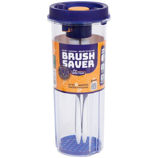 Verpakking van de Vacuum Paint BrushSaver met duidelijke productinformatie. Ontworpen door Wim van Vliet uit Harmelen