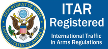 ITAR Registered logo with Department of State seal and text: International Traffic in Arms Regulations.