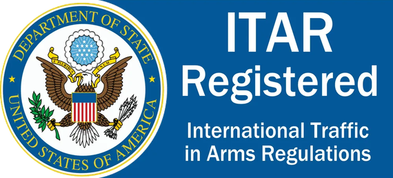 ITAR Registered logo with Department of State seal and text: International Traffic in Arms Regulations.