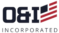 Logo of O&I Incorporated: Navy letters
