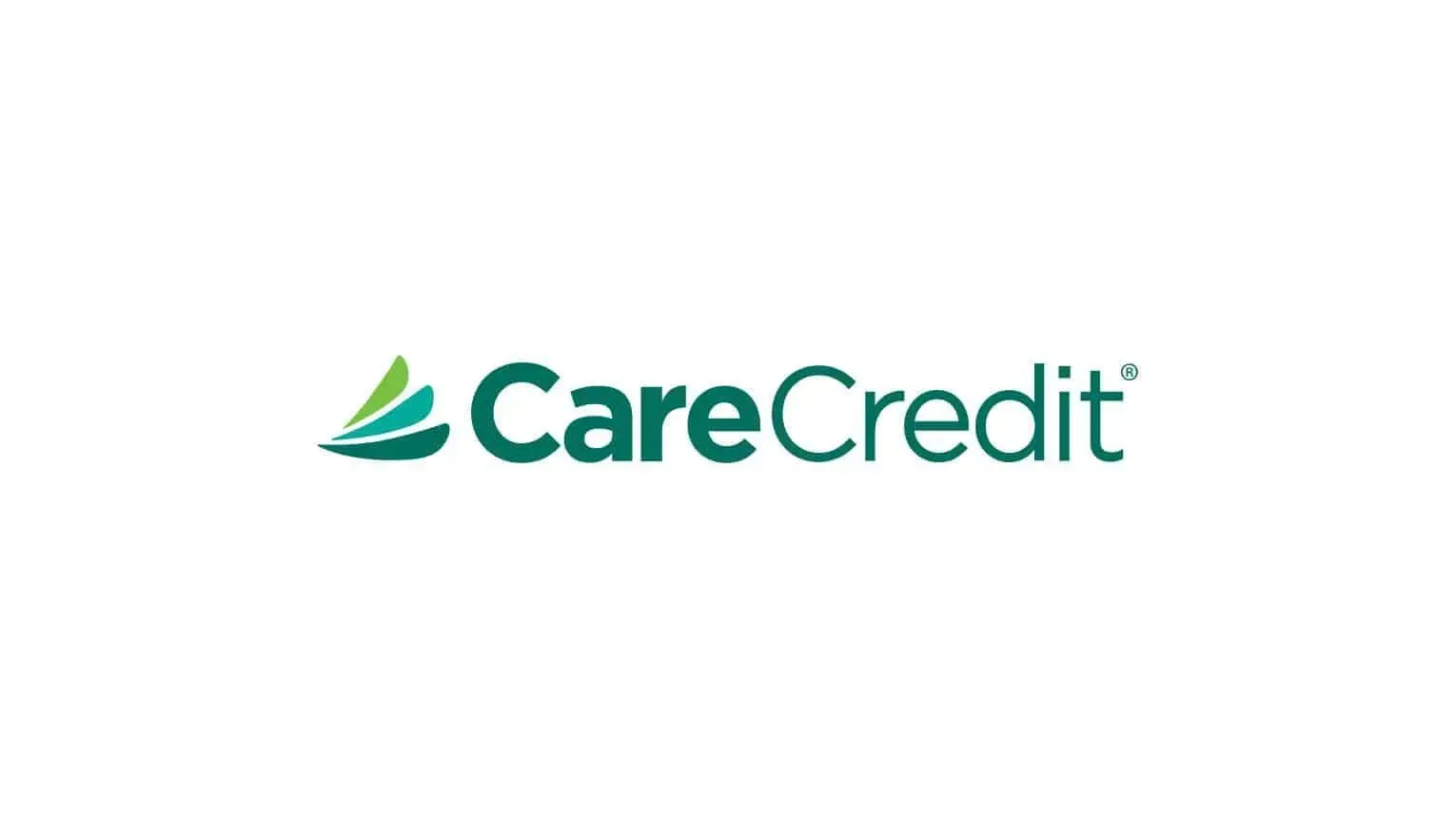 CareCredit logo with green leaf icon and teal text on a white background