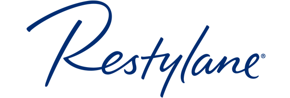 Restylane logo in blue script on a white background