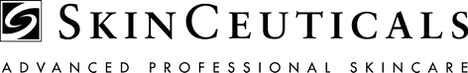 SkinCeuticals logo in black with a stylized emblem and gray uppercase brand name