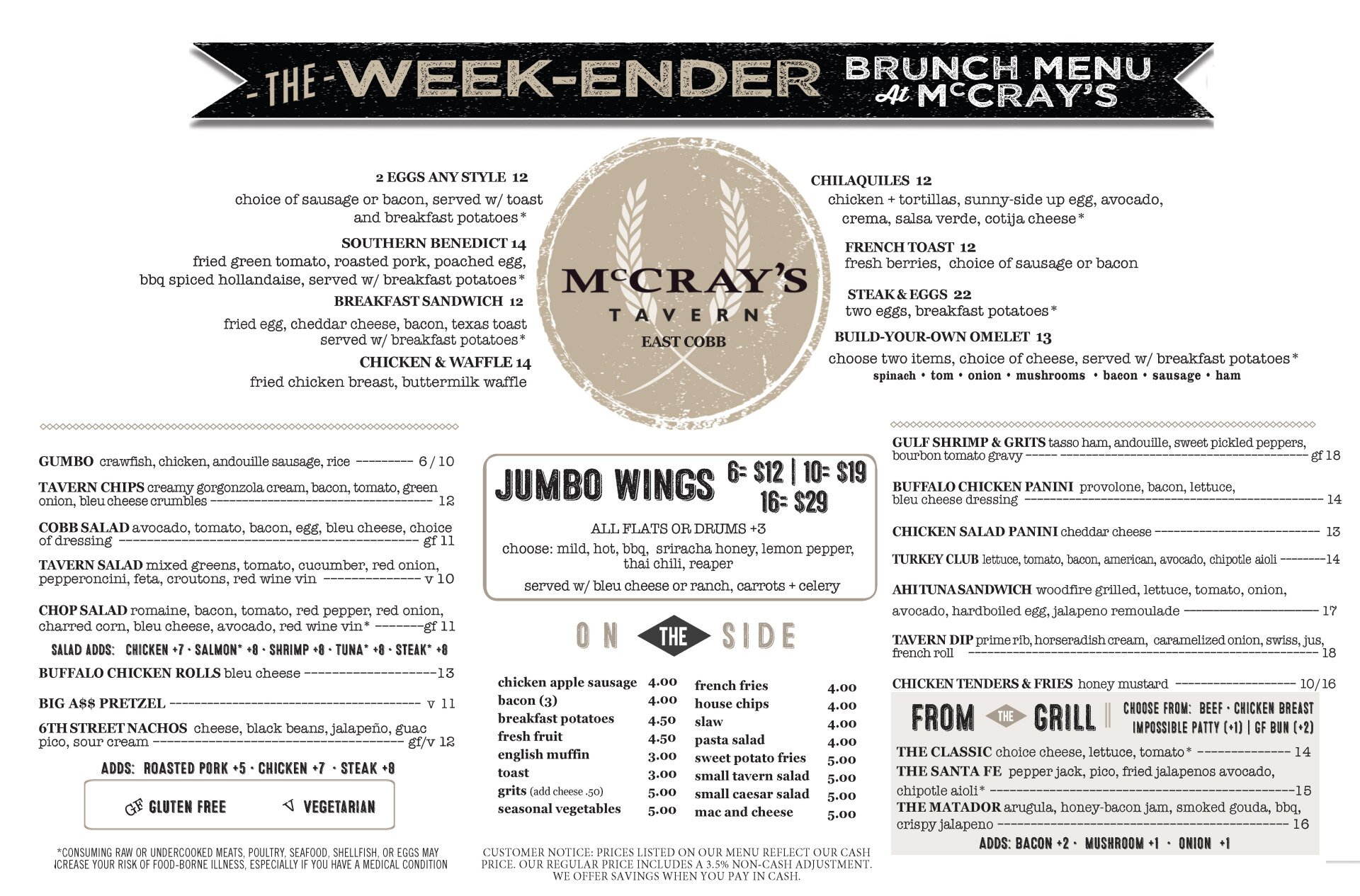 Menu Lunch, Dinner and Brunch McCray's Tavern East Cobb