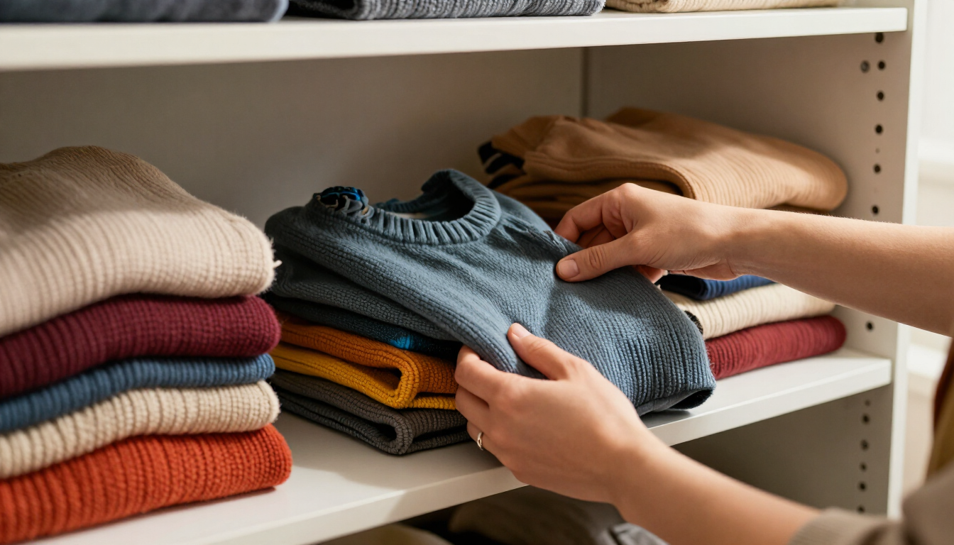 Sweaters doblados en un placard ventilado