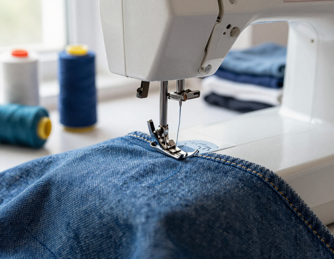 Detalle de una máquina de coser y telas preparadas para un arreglo
