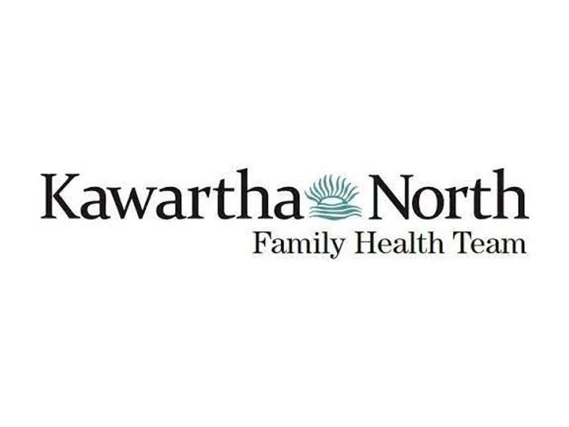 Logo for the Kawartha North Family Health Team featuring text and a stylized sun-over-water icon.