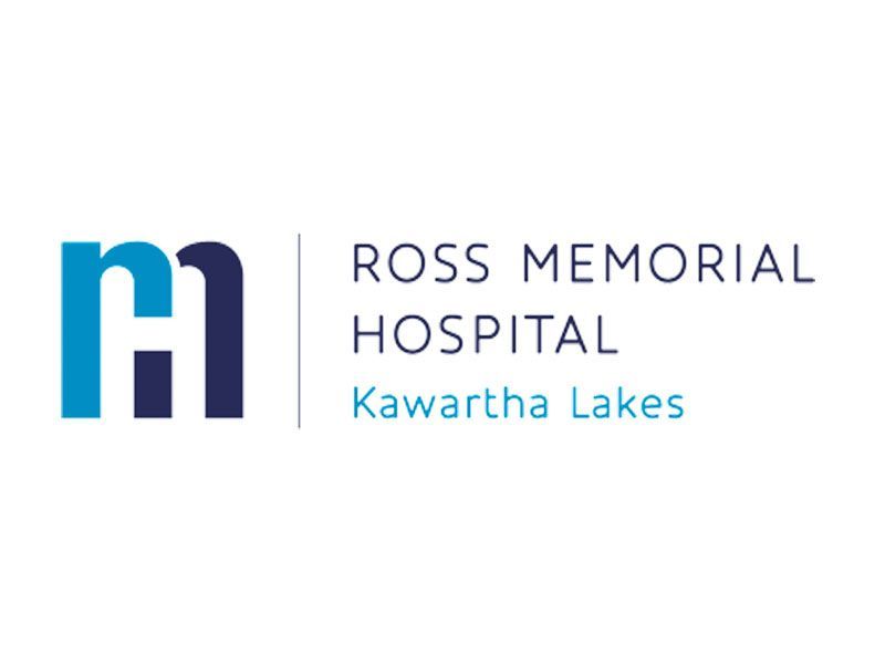 Logo for Ross Memorial Hospital, Kawartha Lakes, featuring a blue and dark navy abstract 'rmh' icon.