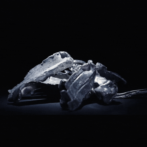 Un montón de huesos uno encima del otro sobre una superficie negra.