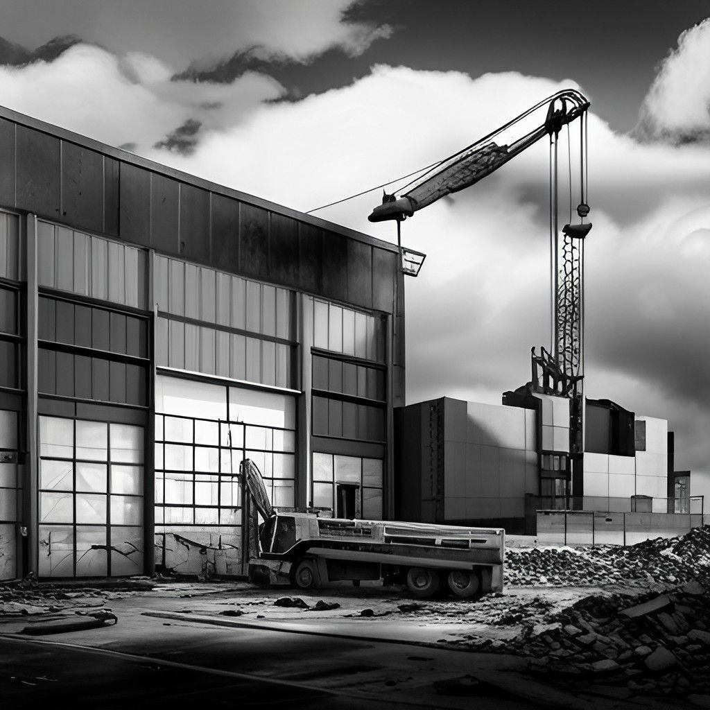 Una fotografía en blanco y negro de un edificio en construcción