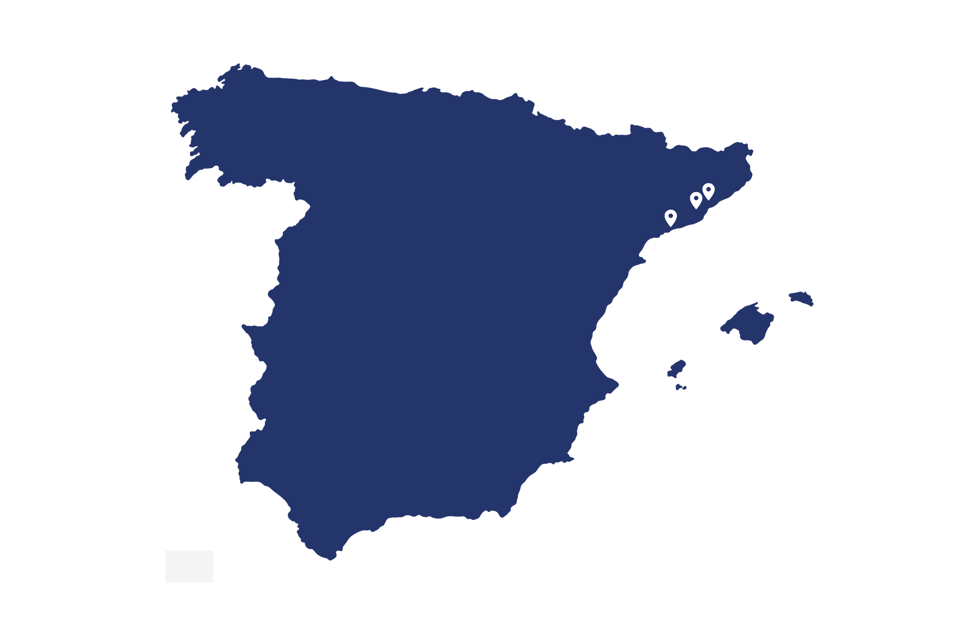 Un mapa azul de España sobre un fondo blanco.