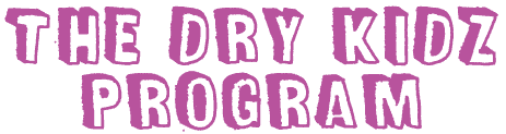 Purple text: THE DRY KIDZ PROGRAM.