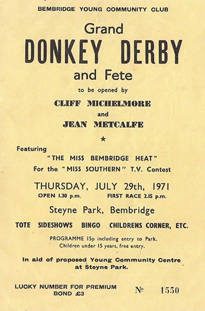 Poster for the Grand Donkey Derby, 1971, in Bembridge, Isle of Wight Poster for the Grand Donkey Derby in Bembridge, 1971, Isle of Wight