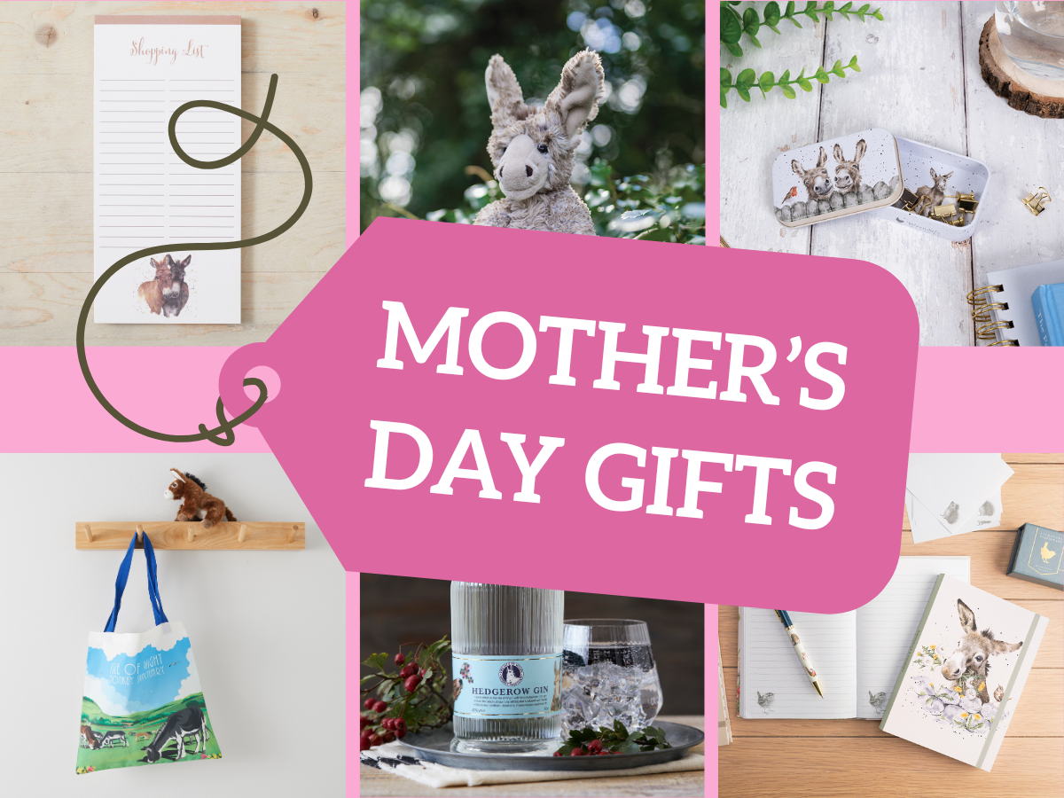 Mother's Day gifts banner with assorted products on a pink tag.