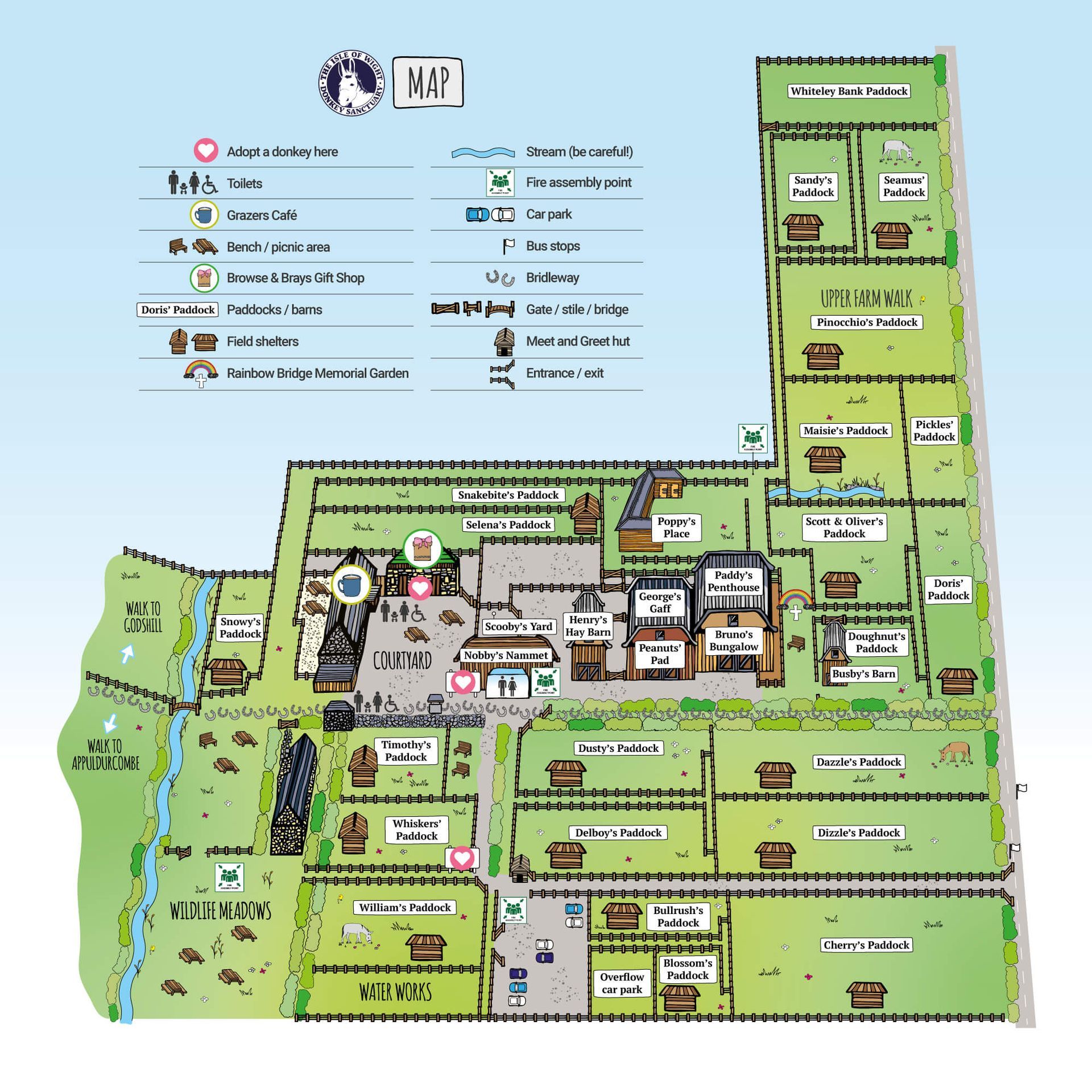 Isle of Wight Donkey Sanctuary map illustrated and designed by MooksGoo